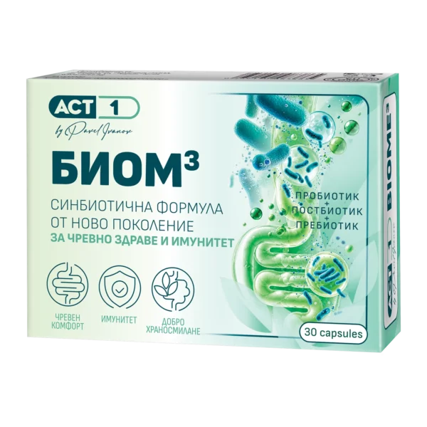 БИОМ³ на ACT1 by Pavel Ivanov — пробиотик, постбиотик и пребиотик, кутия с 30 капсули